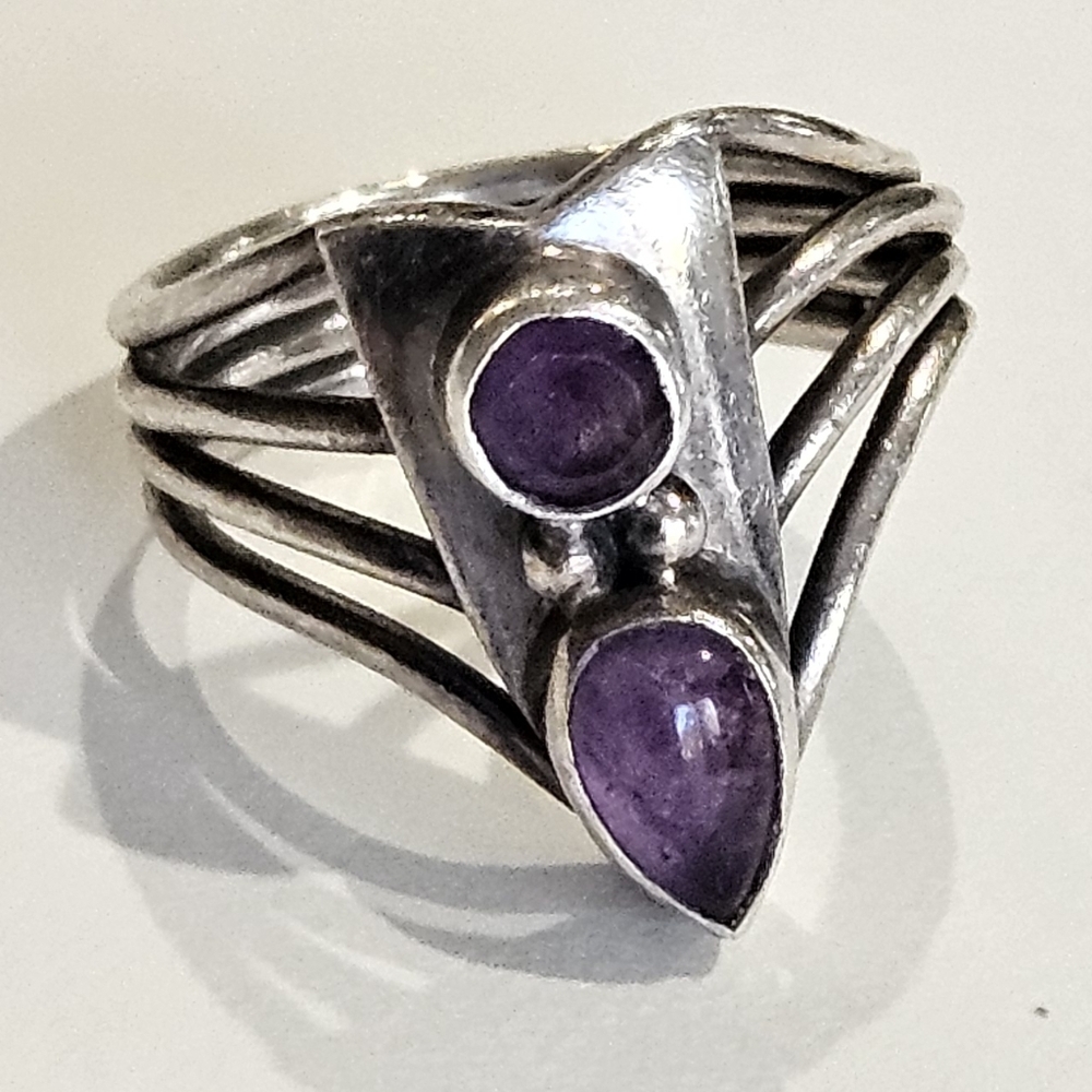Sterling Silver Double Amethyst Split-Band Ring - Purple